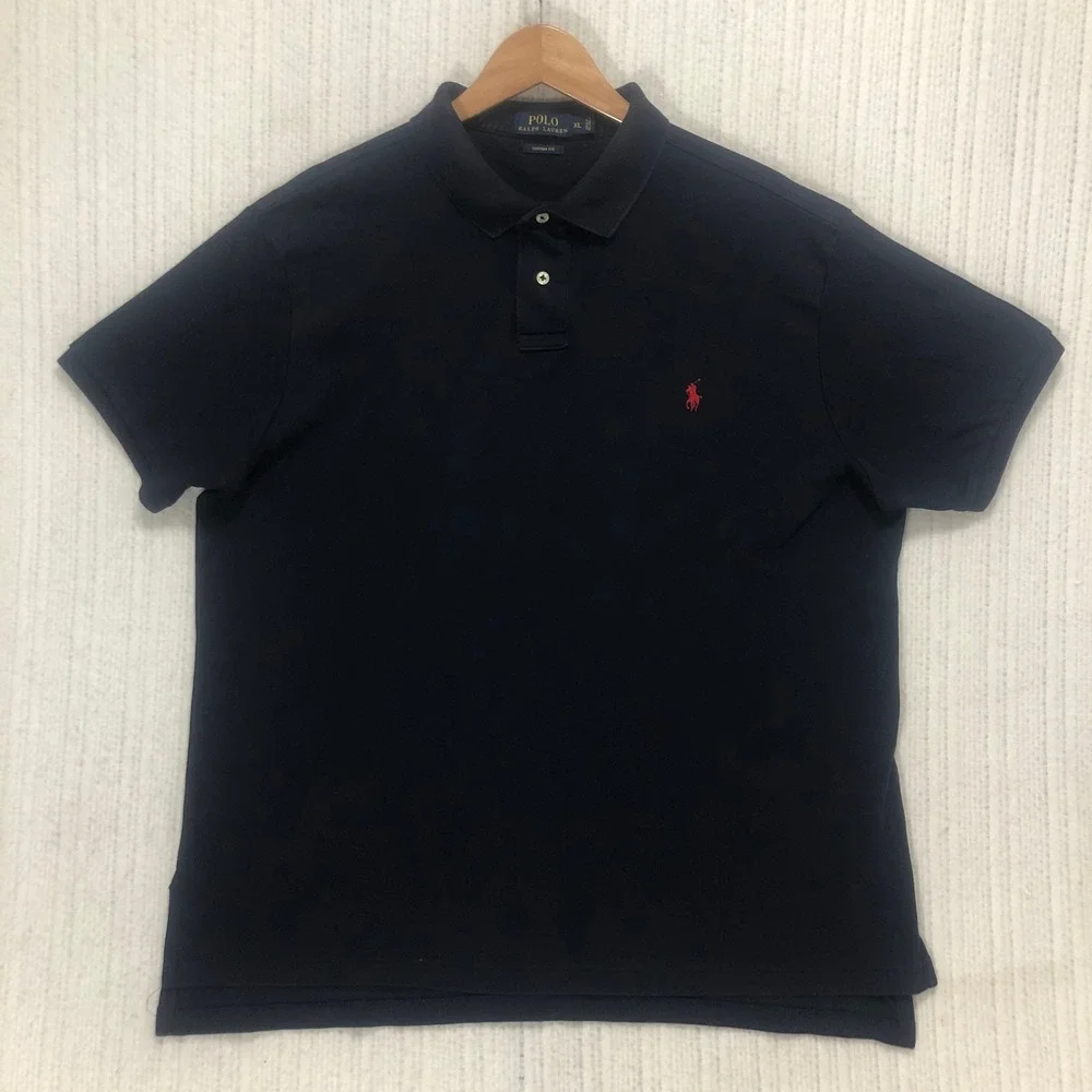 Polo Ralph Lauren Mens XL Custom Fit Navy Blue Short Sleeve Cotton Polo Shirt